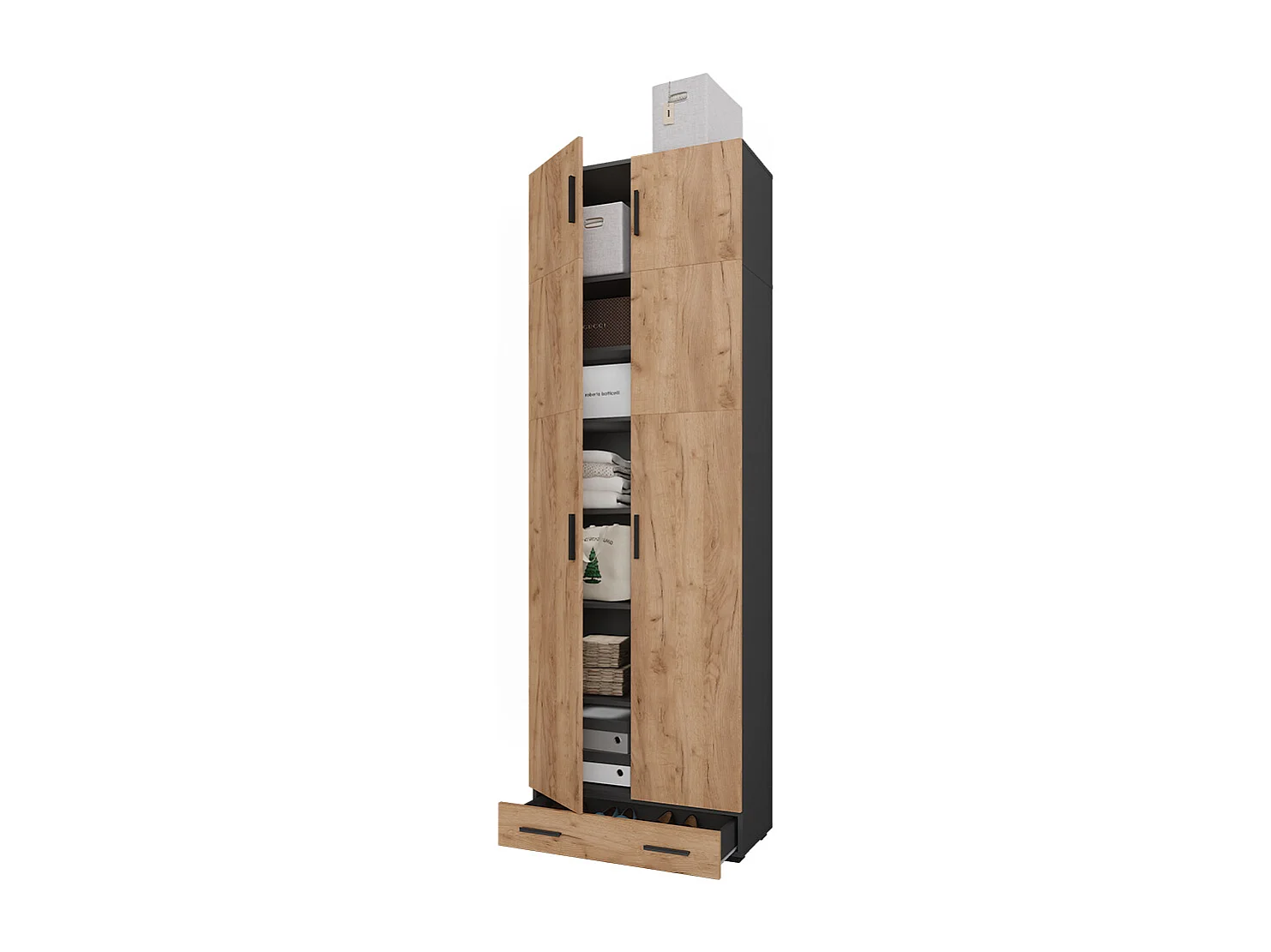 Armoire universelle anthracite/chêne doré 80x37x241.2 ingo
