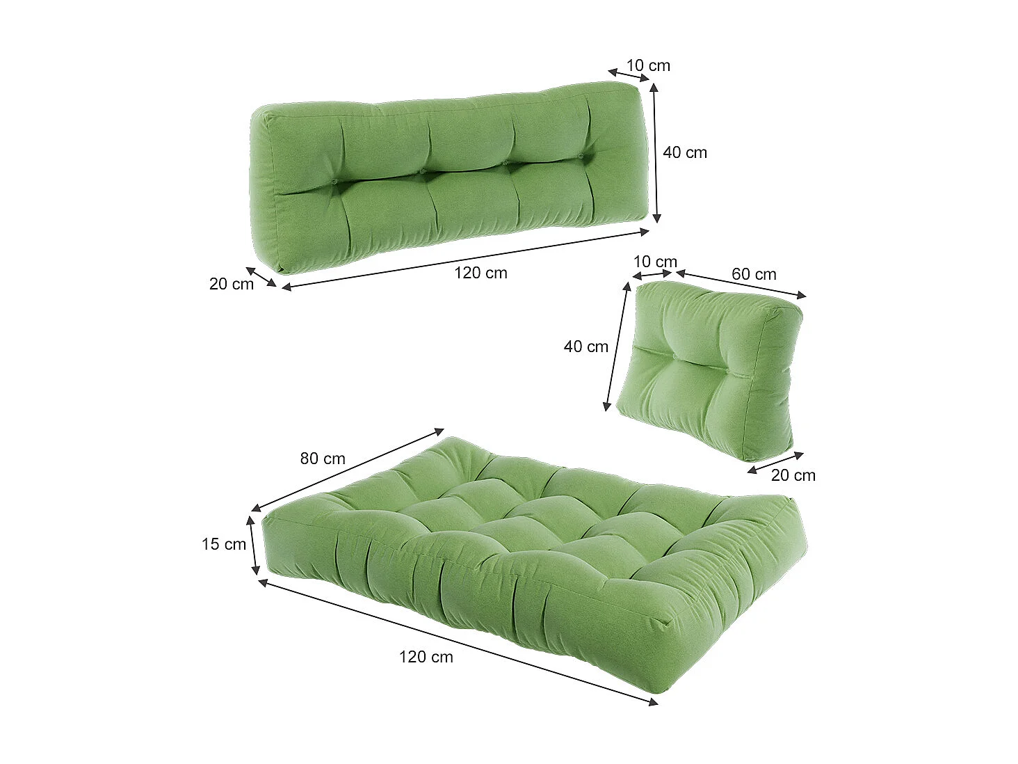 Pallet cushion set green 120x15x80 flocken