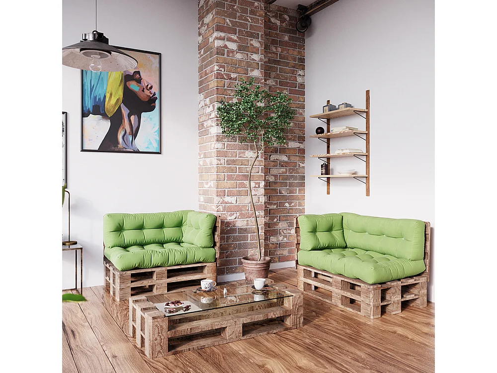 Pallet cushion set green 120x15x80 flocken