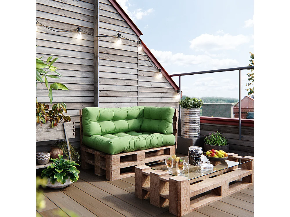 Pallet cushion set green 120x15x80 flocken