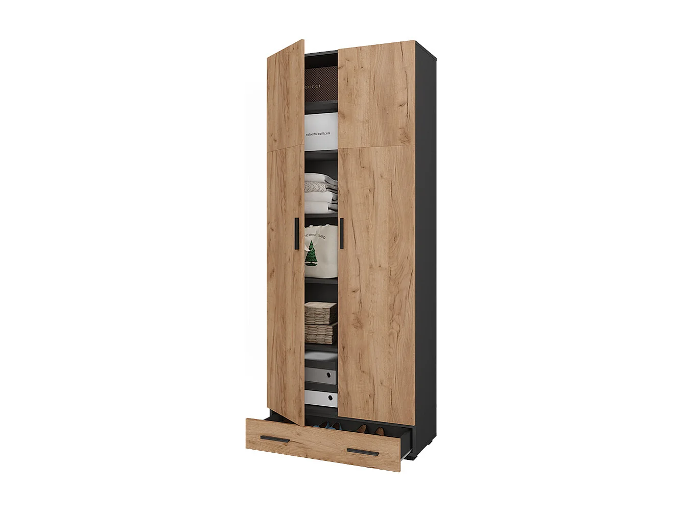 Armoire universelle anthracite/chêne doré 80x37x201.2 ingo