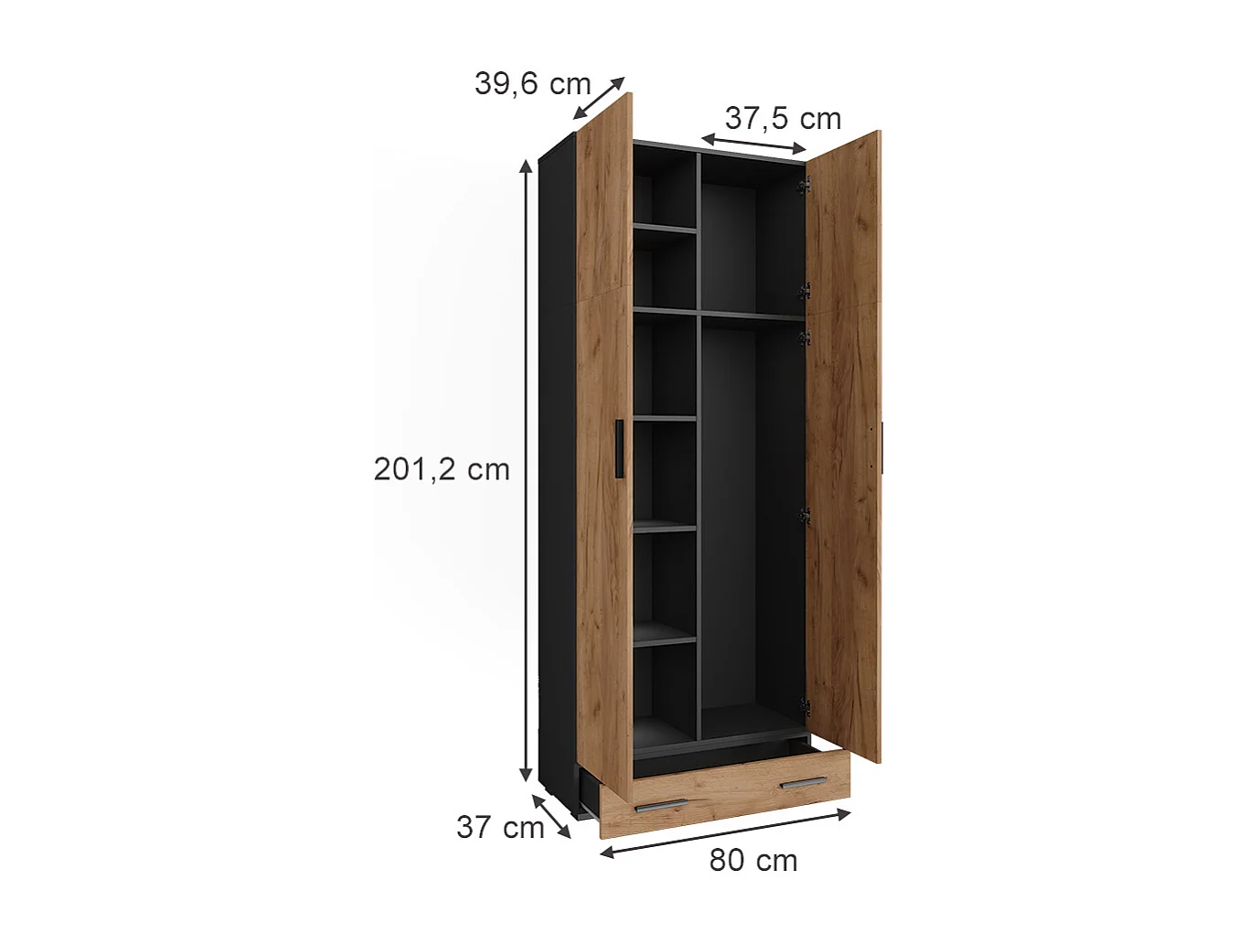 Armoire universelle anthracite/chêne doré 80x37x201.2 ingo