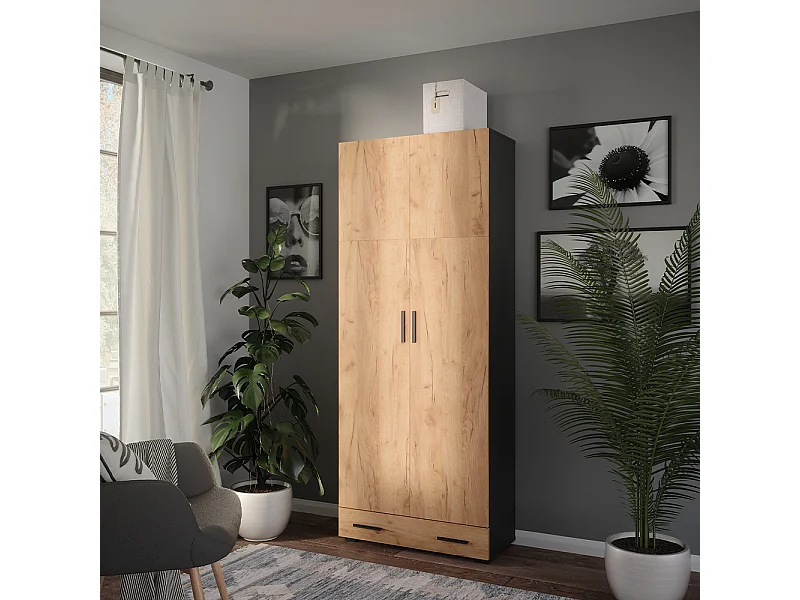 Armoire universelle anthracite/chêne doré 80x37x201.2 ingo