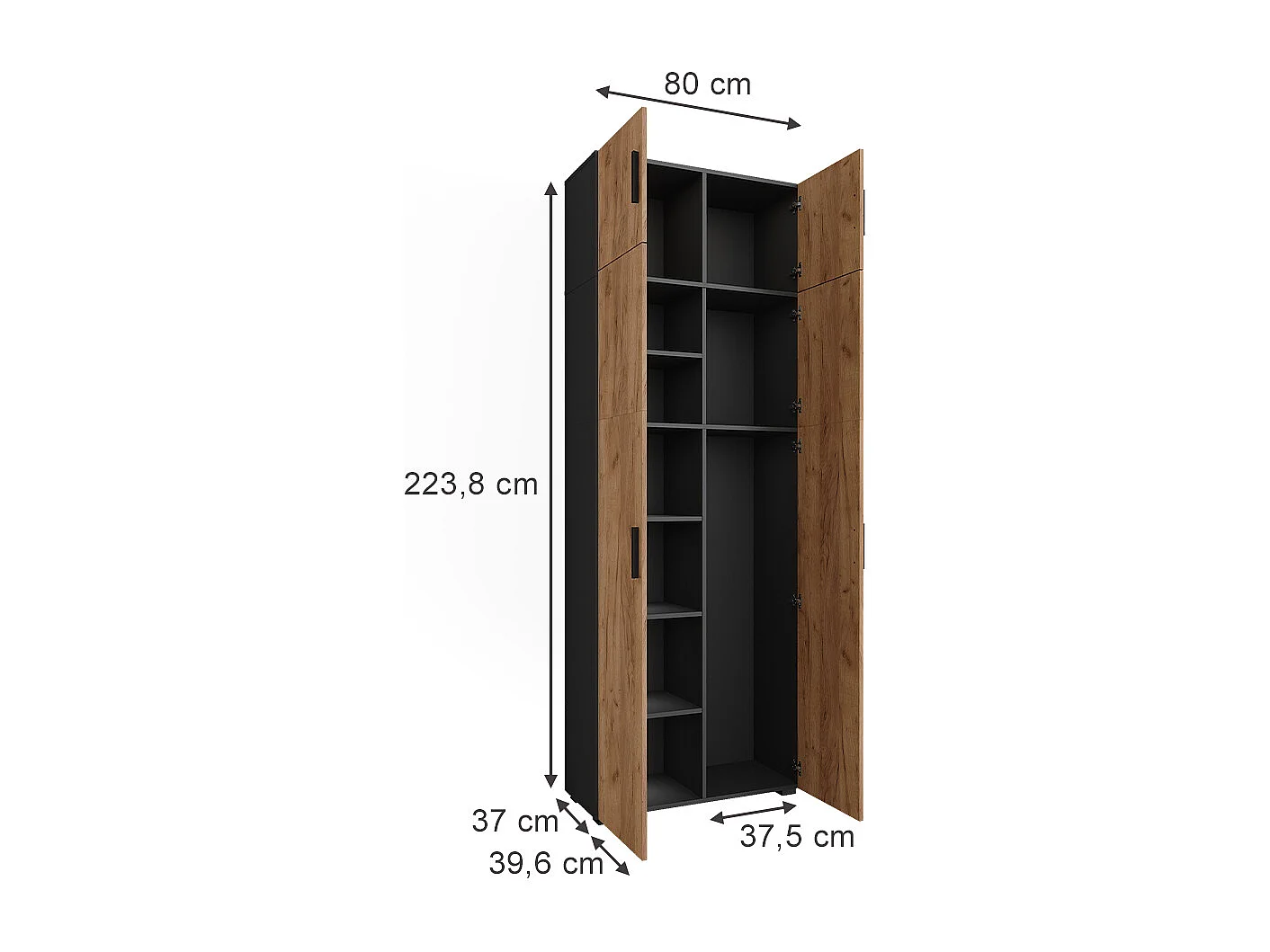Armoire universelle anthracite/chêne doré 80x37x223.8 ingo