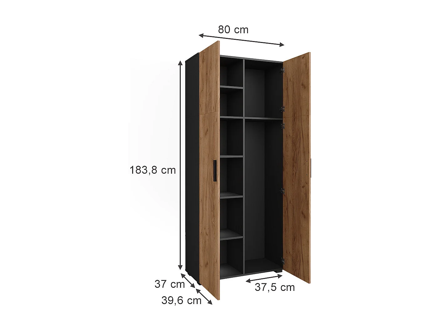 Armoire universelle anthracite/chêne doré 80x37x183.8 ingo
