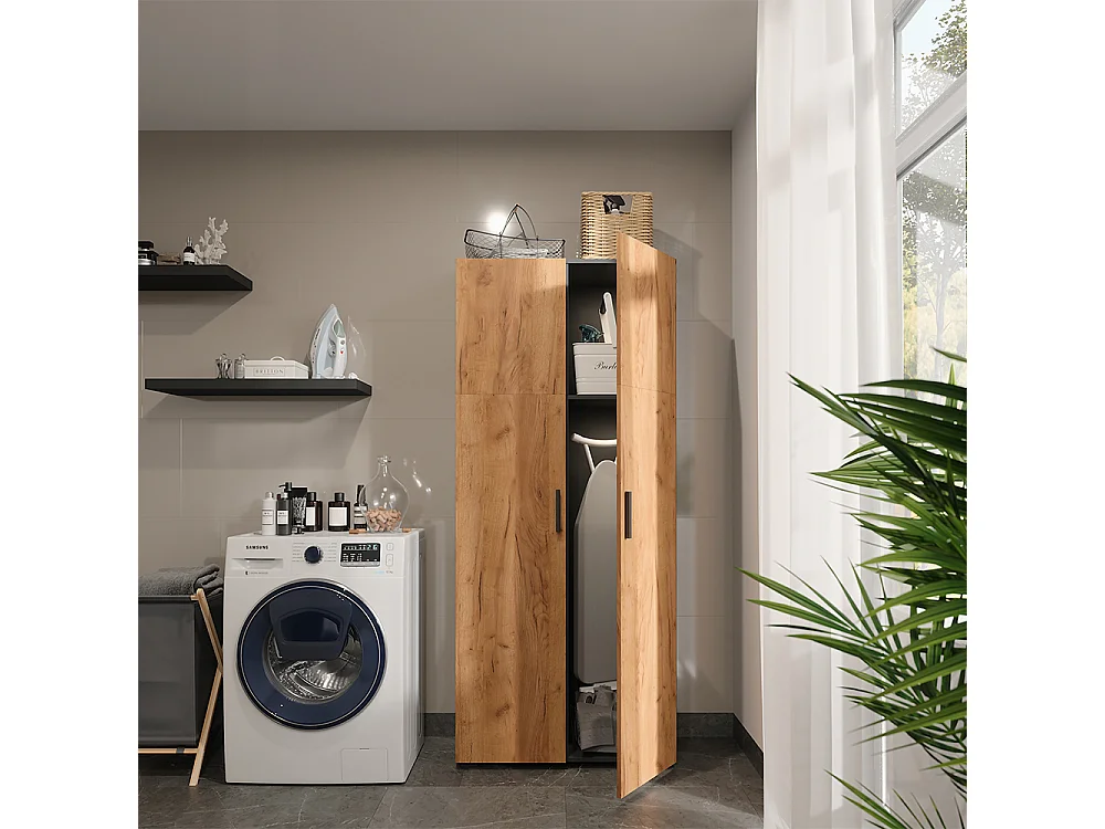 Armoire universelle anthracite/chêne doré 80x37x183.8 ingo