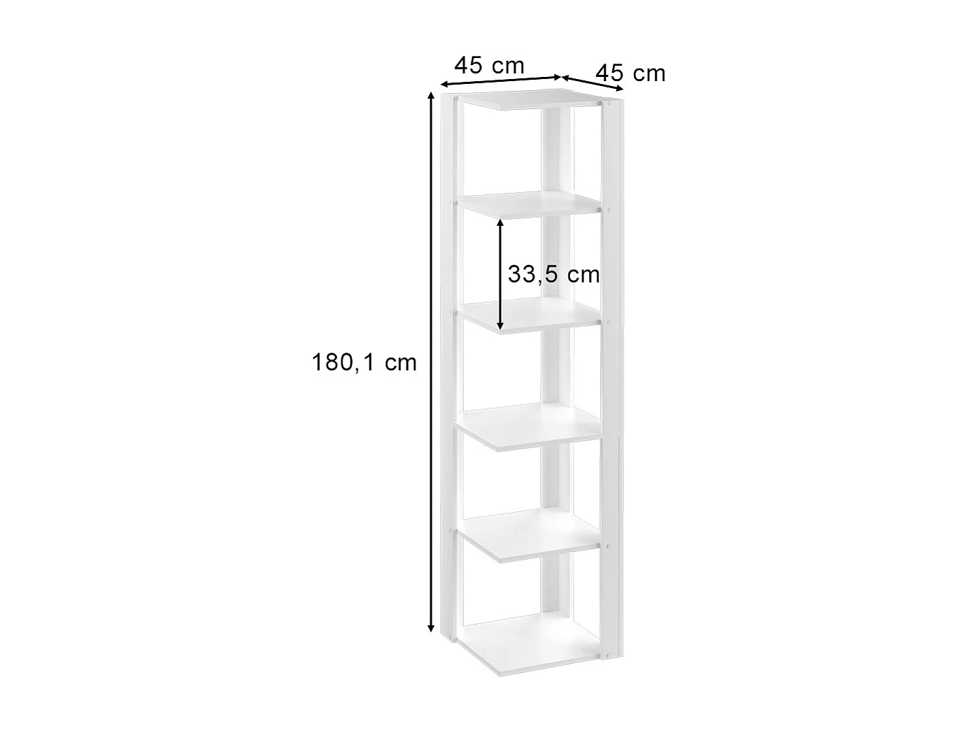 Eckregal weiß 45x45x180 amina