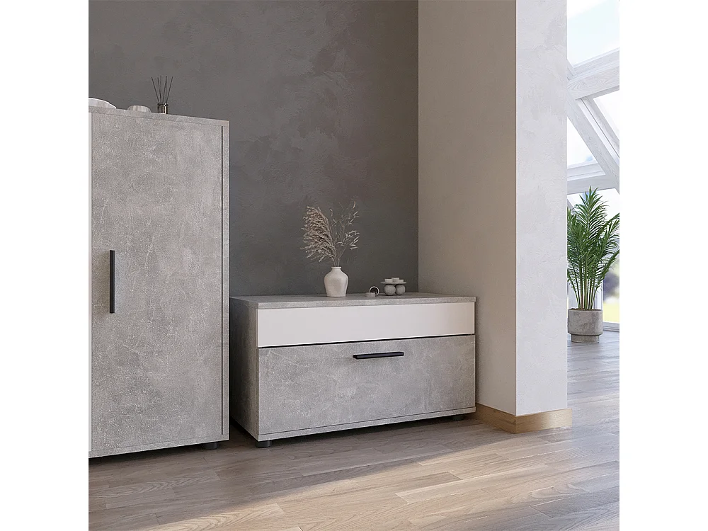 Wohnzimmerschrank beton/weiß 70.8x35.3x38.9 berno