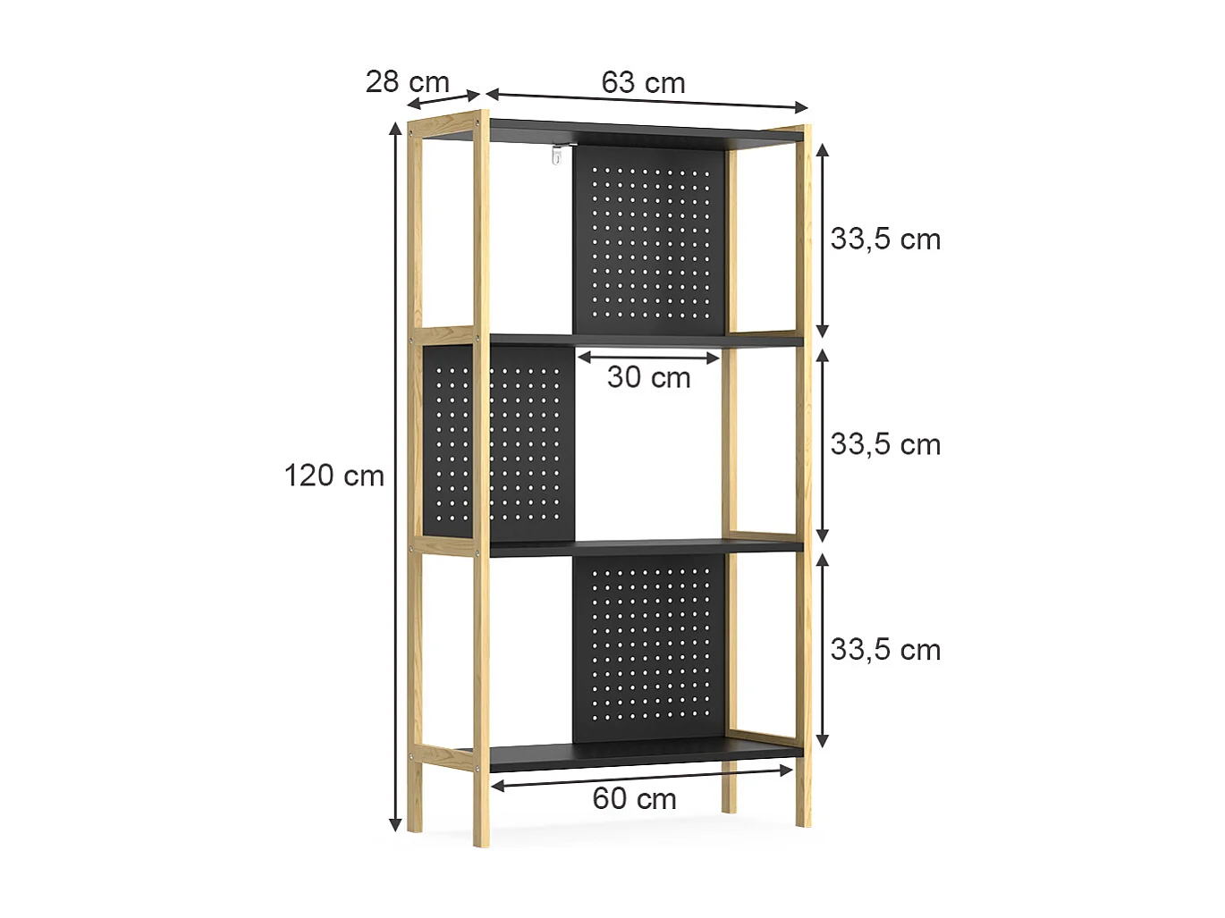 Étagère sur pied noir 63x28x120 elvia