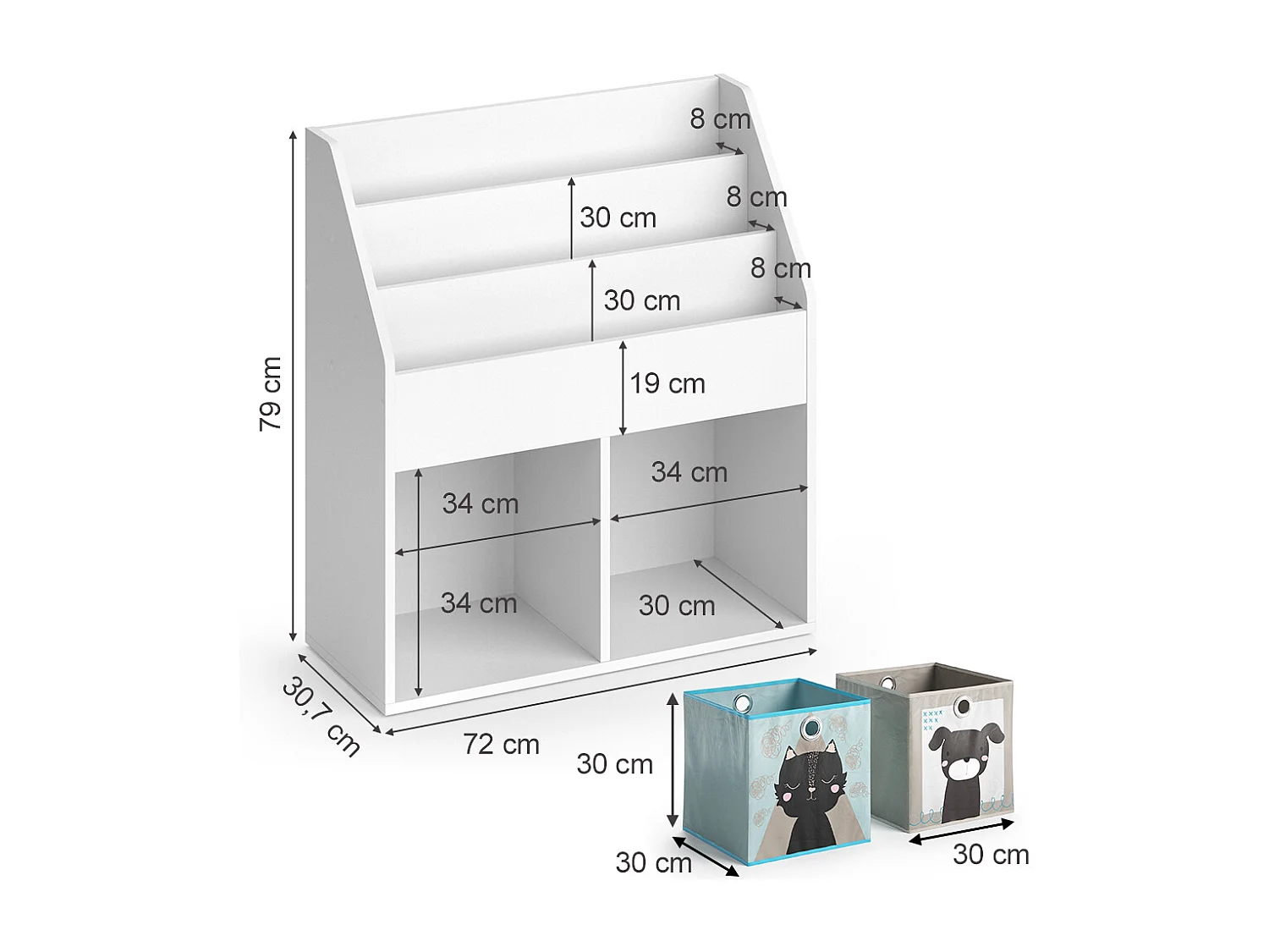 Libreria bambini bianco 72x30.7x79 luigi