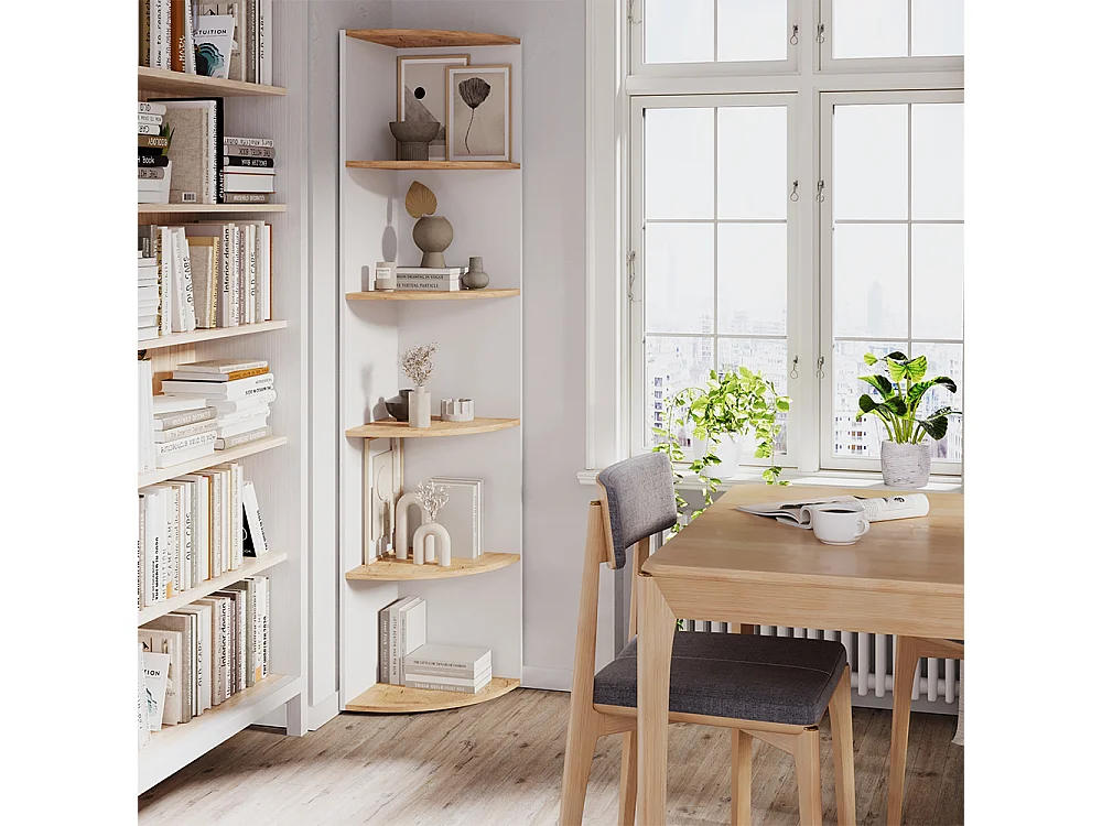 Estanteria esquinera roble blanco/dorado 40x40x180 ecki