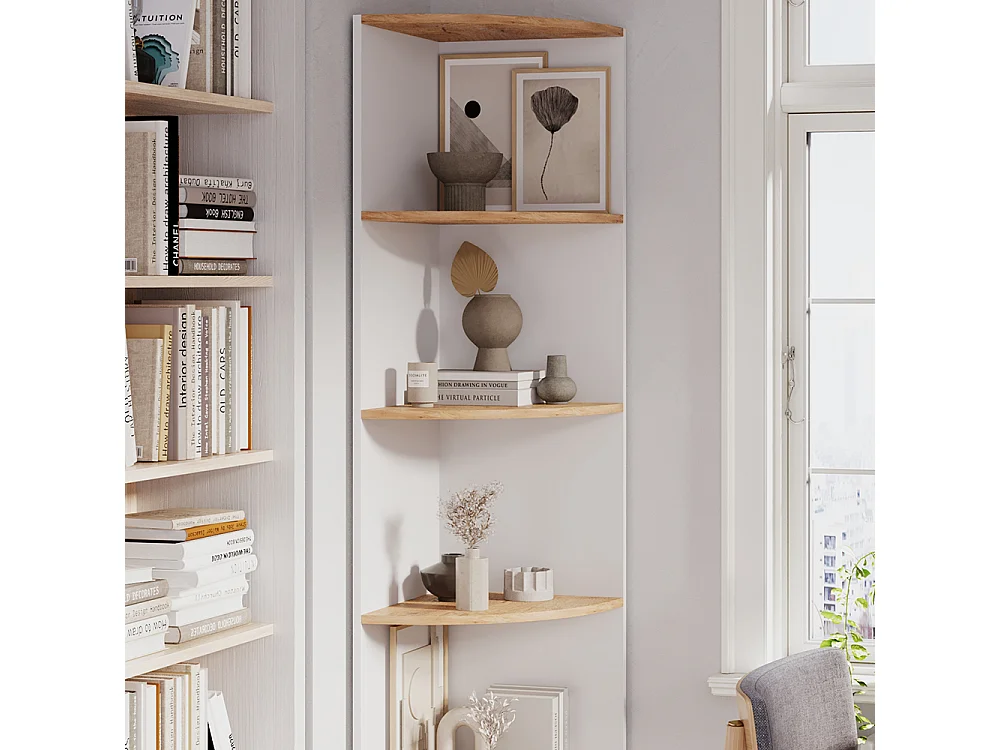 Estanteria esquinera roble blanco/dorado 40x40x180 ecki