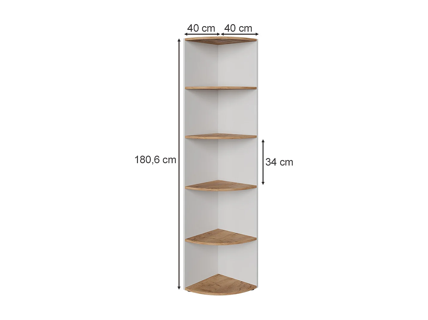 Eckregal weiß/goldkraft eiche 40x40x180 ecki