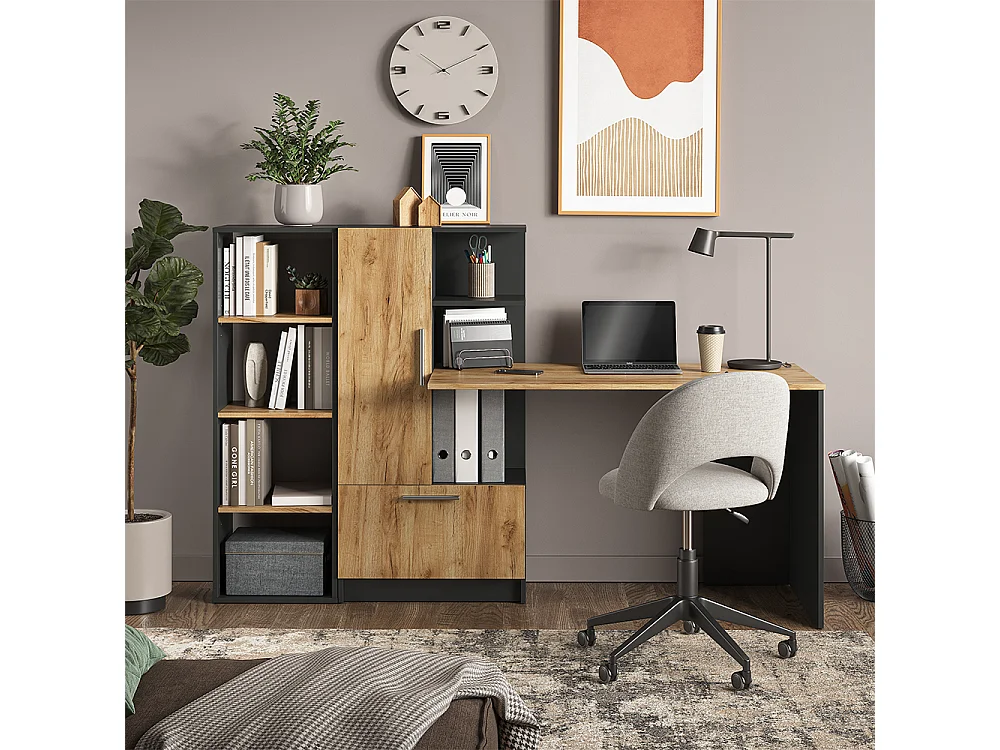 Étagère à livres anthracite/chêne doré 40x30x120 tomy