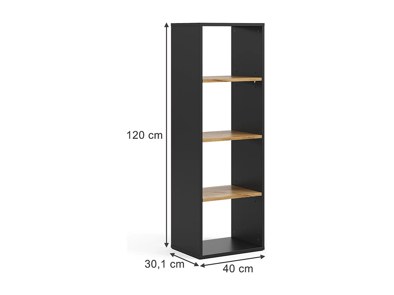 Étagère à livres anthracite/chêne doré 40x30x120 tomy