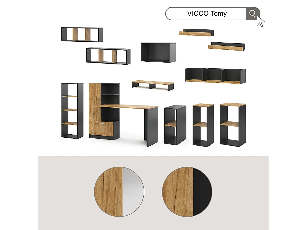 Étagère à livres anthracite/chêne doré 40x30x120 tomy
