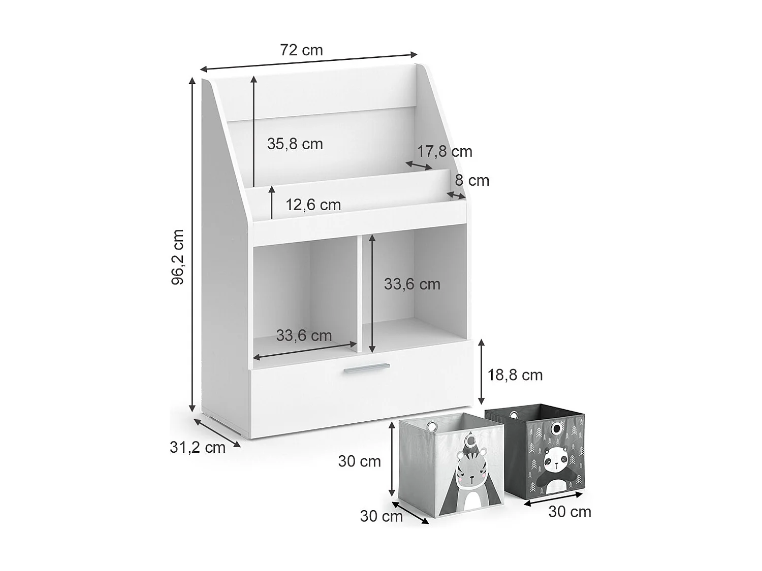 Kinderregal weiß 72x31.2x96.2 luigi
