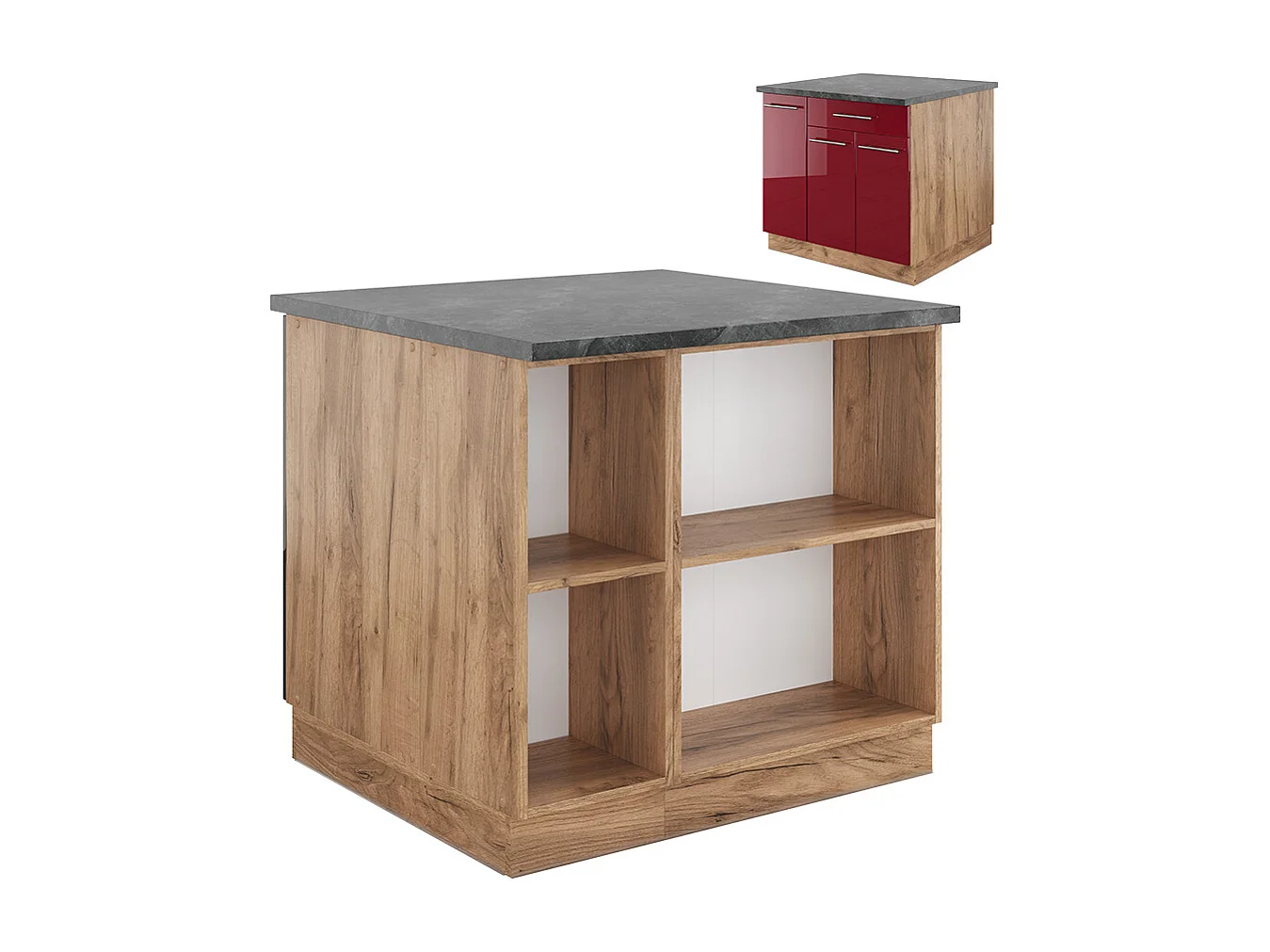 Îlot de cuisine bordeaux brillant/chêne doré 90x60x82 fame-line