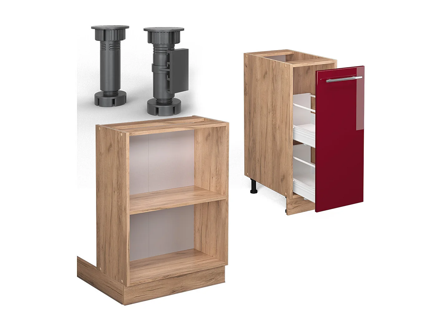 Îlot de cuisine bordeaux brillant/chêne doré 90x60x82 fame-line