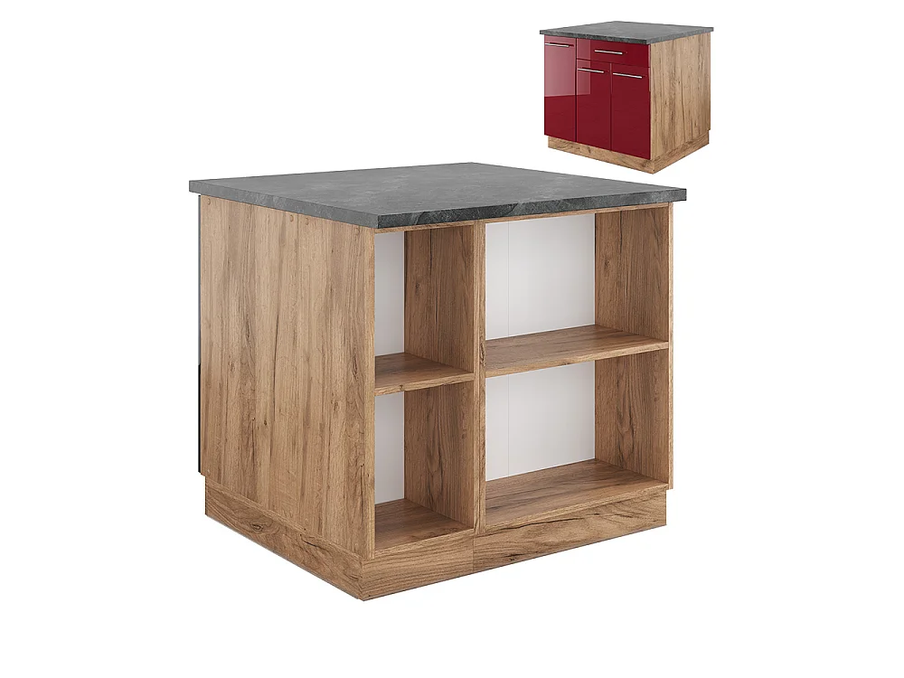 Îlot de cuisine bordeaux brillant/chêne doré 90x60x82 fame-line