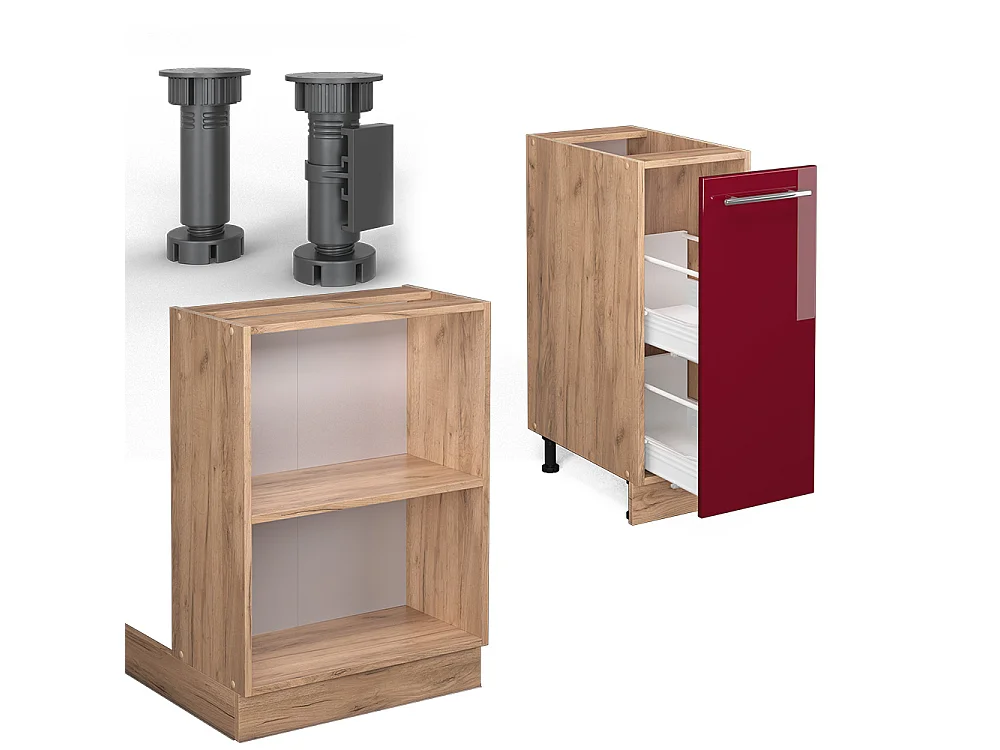 Îlot de cuisine bordeaux brillant/chêne doré 90x60x82 fame-line