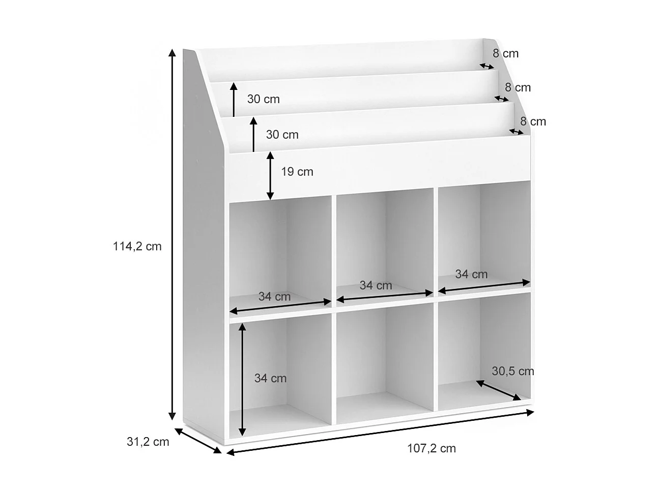 Libreria bambini bianco 107.2x31.2x114.2 luigi