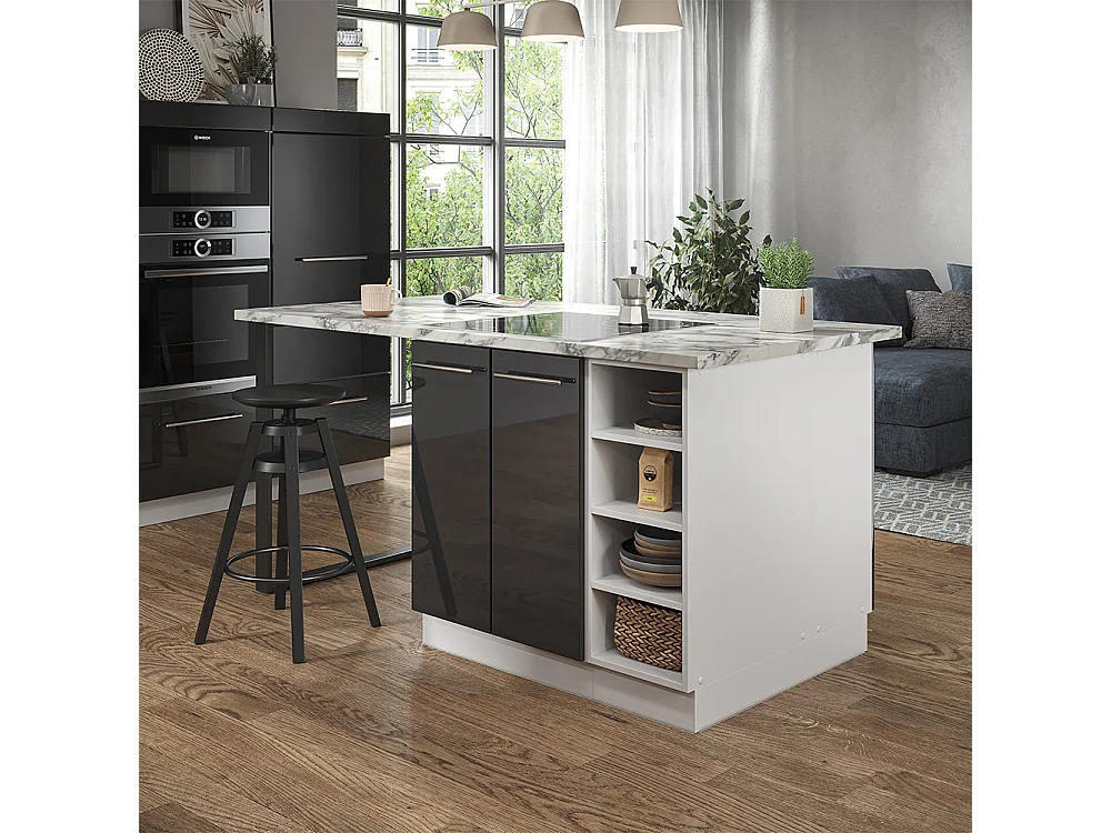 Îlot de cuisine anthracite brillant/blanc 90x60x82 fame-line