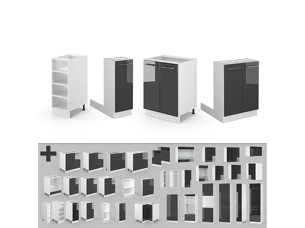 Îlot de cuisine anthracite brillant/blanc 90x60x82 fame-line