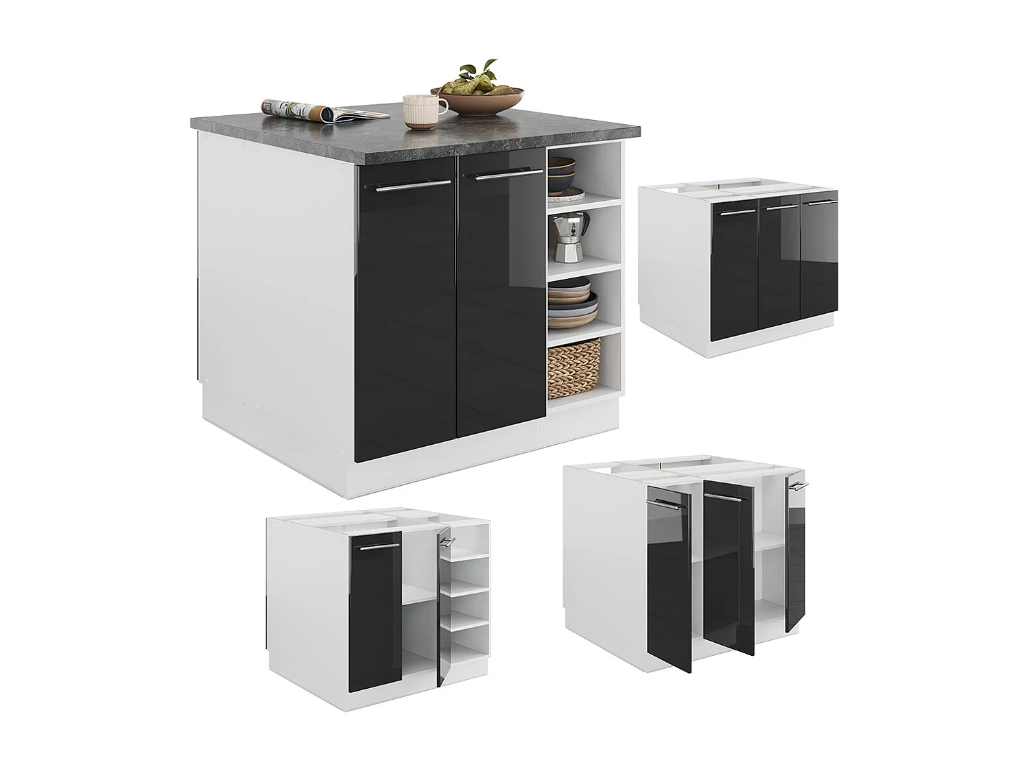 Îlot de cuisine anthracite brillant/blanc 90x60x82 fame-line