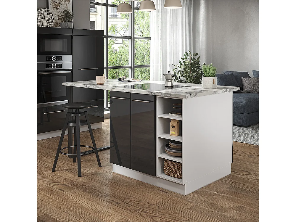 Îlot de cuisine anthracite brillant/blanc 90x60x82 fame-line