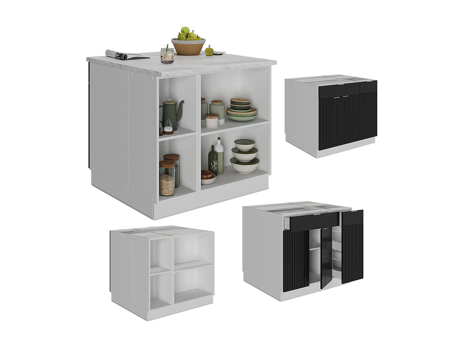 Kücheninsel schwarz gestreift 90x60x82 fame-line