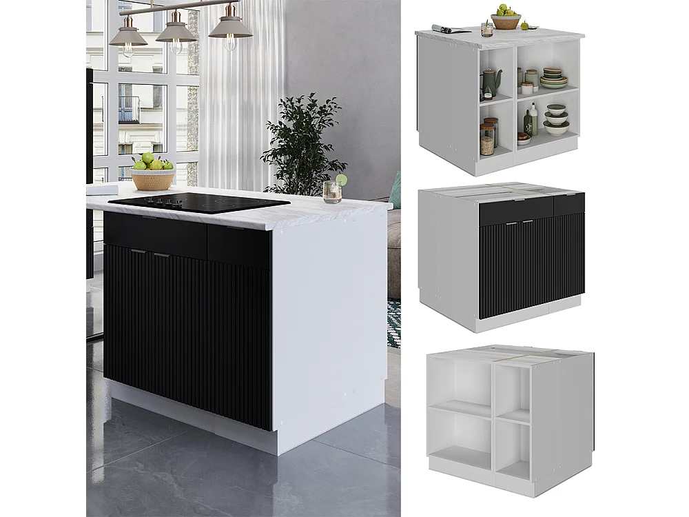 Îlot de cuisine noir rayé 90x60x82 fame-line