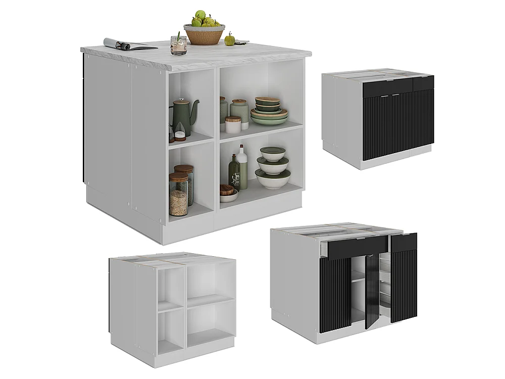 Îlot de cuisine noir rayé 90x60x82 fame-line
