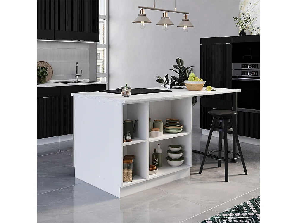 Îlot de cuisine noir rayé 90x60x82 fame-line