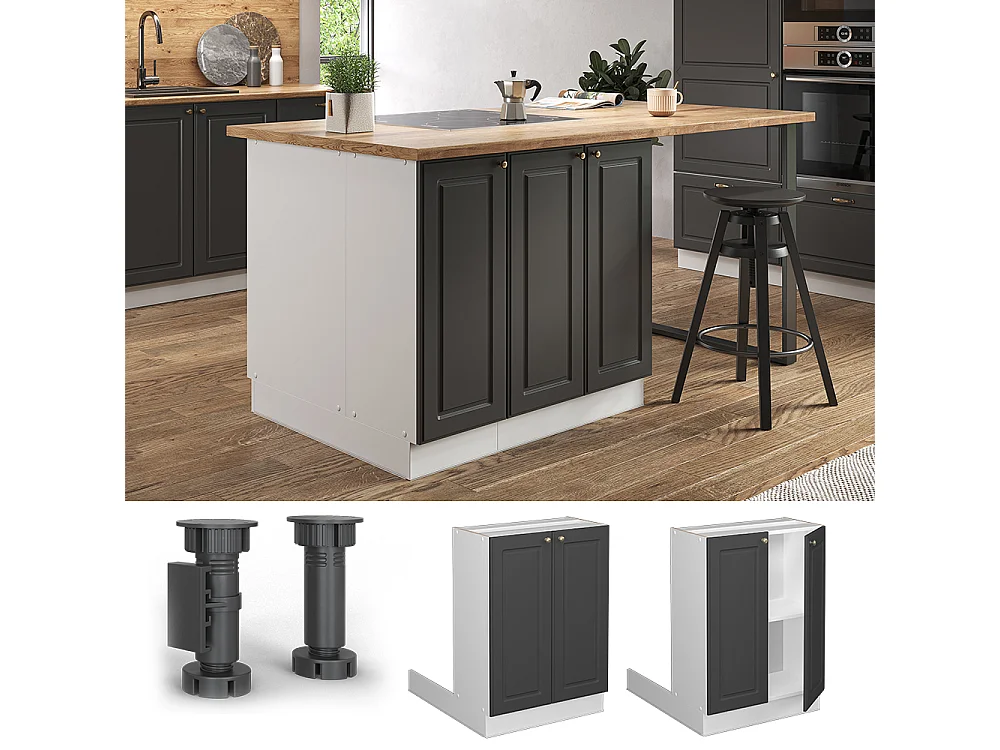 Îlot de cuisine anthrazit-gold landhaus 60x30x82 fame-line