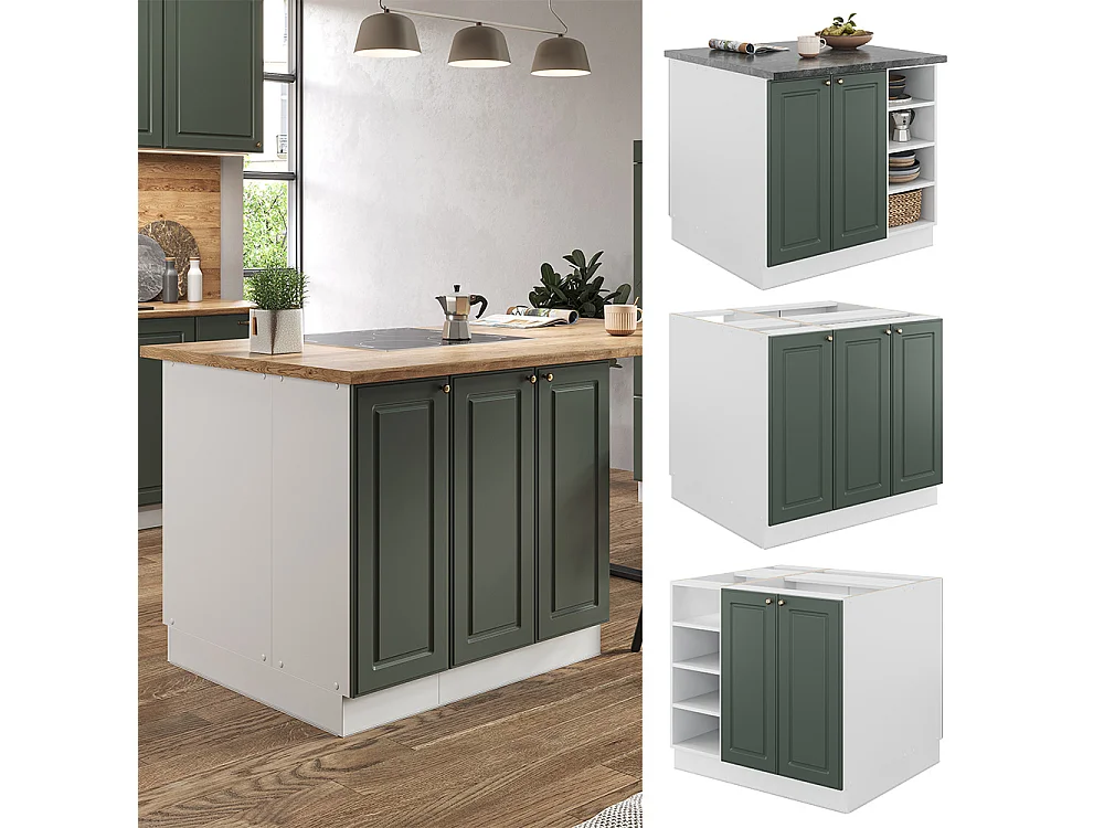Îlot de cuisine vert-or landhaus/blanc 90x60x82 fame-line