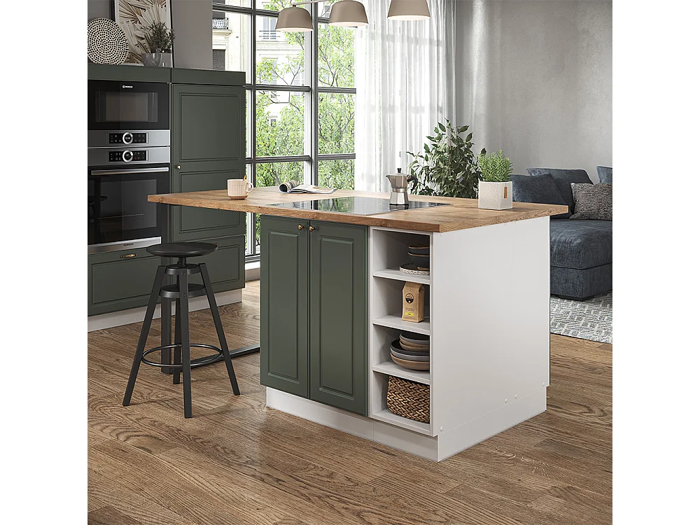 Îlot de cuisine vert-or landhaus/blanc 90x60x82 fame-line