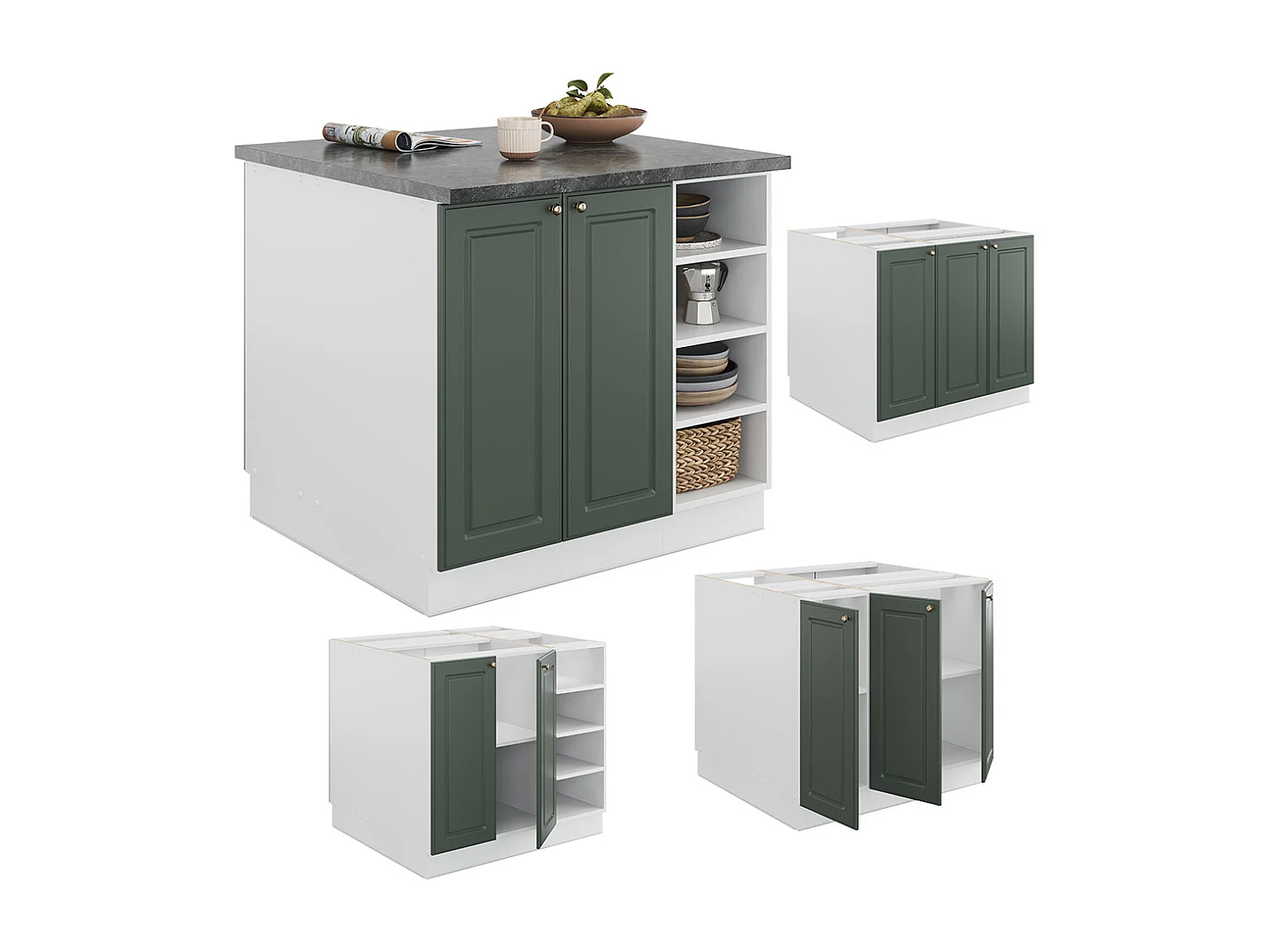 Îlot de cuisine vert-or landhaus/blanc 90x60x82 fame-line