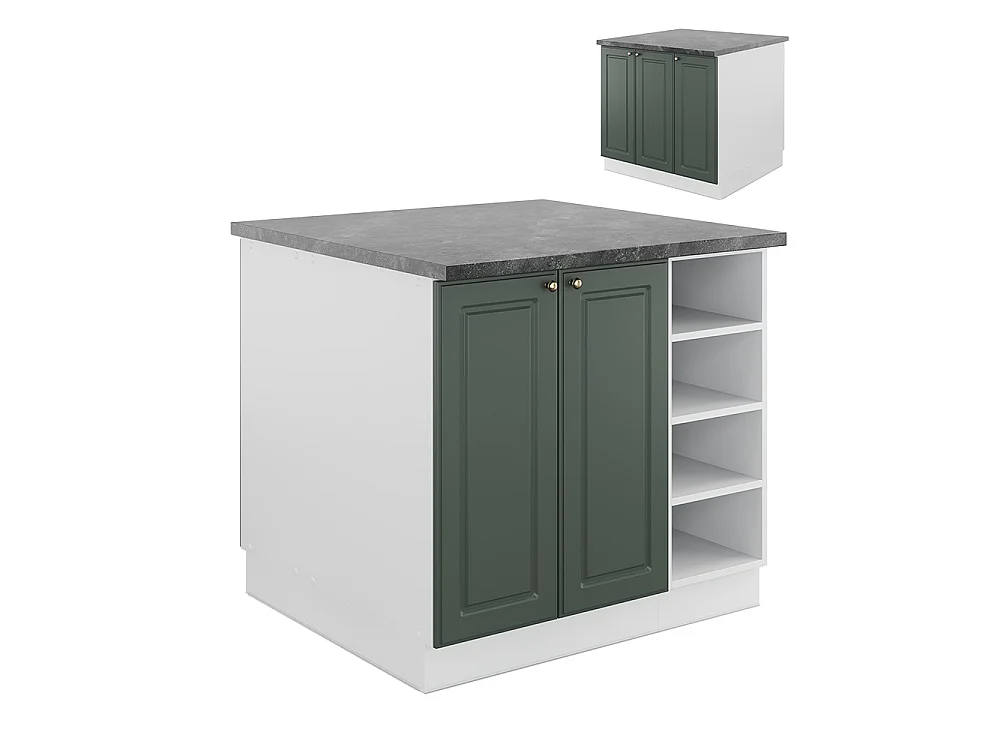 Îlot de cuisine vert-or landhaus/blanc 90x60x82 fame-line