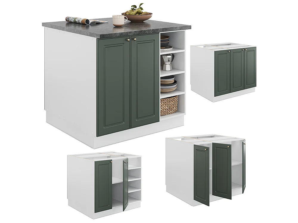 Îlot de cuisine vert-or landhaus/blanc 90x60x82 fame-line