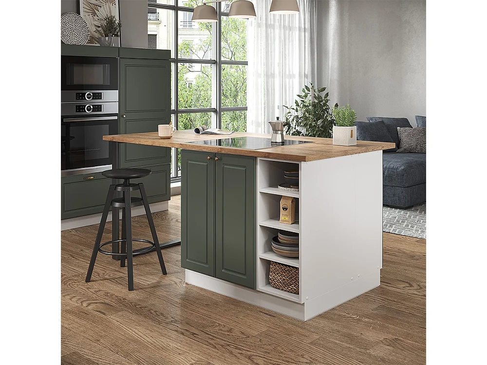 Îlot de cuisine vert-or landhaus/blanc 90x60x82 fame-line