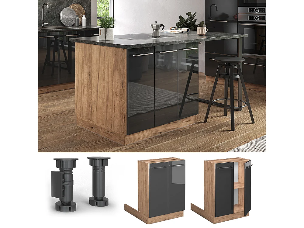 Îlot de cuisine anthracite haute brillance 60x30x82 fame-line