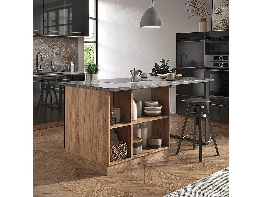 Îlot de cuisine anthracite brillant/chêne doré 90x60x82 fame-line