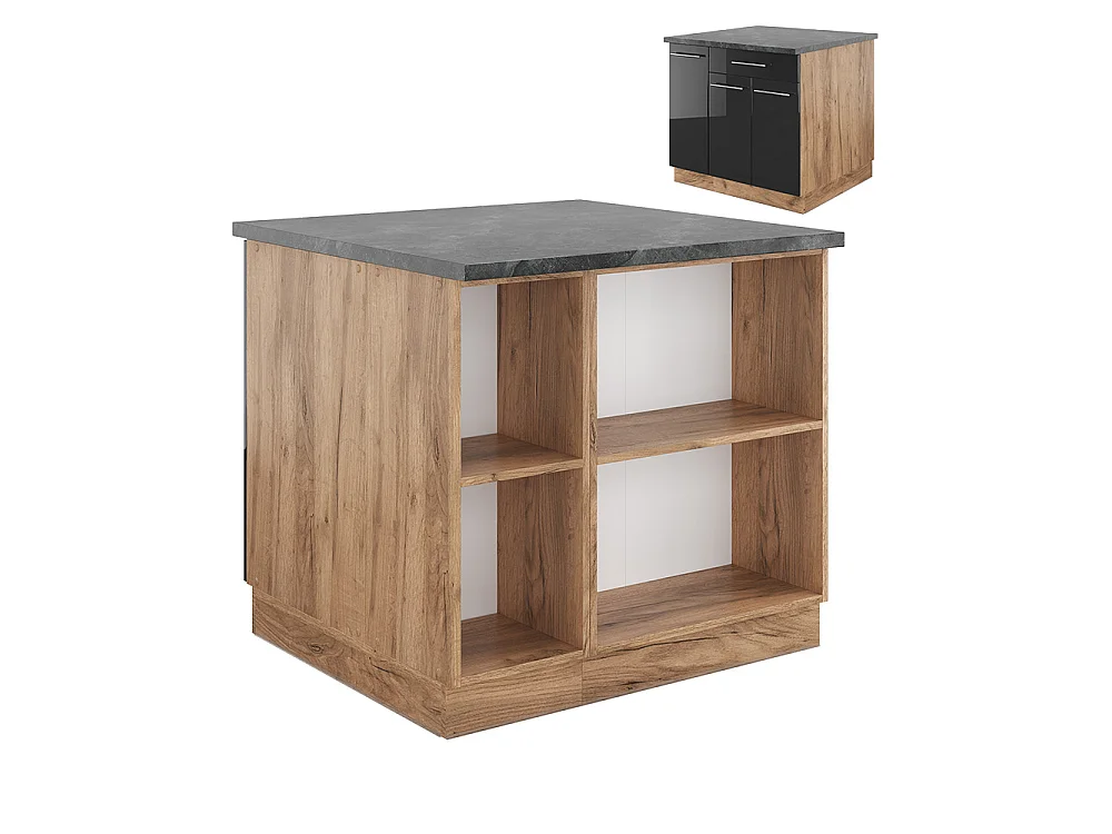 Wyspa kuchenna antracytowy wysoki połysk/złoty dąb power 90x60x82 fame-line