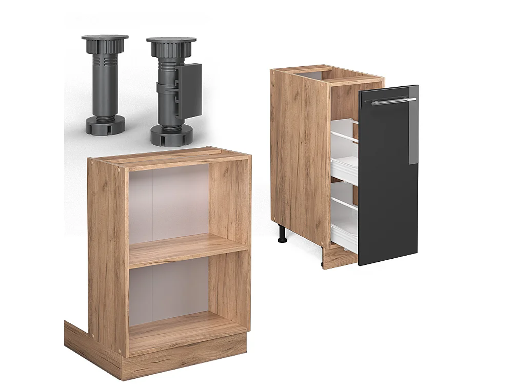 Wyspa kuchenna antracytowy wysoki połysk/złoty dąb power 90x60x82 fame-line