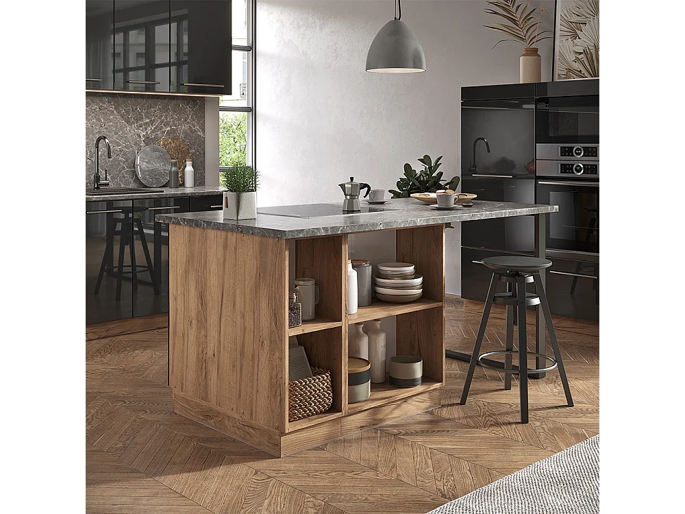Îlot de cuisine anthracite brillant/chêne doré 90x60x82 fame-line