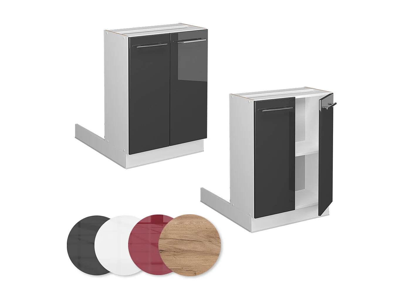 Armário de cozinha com ilha antracite alto brilho 60x30x82 fame-line