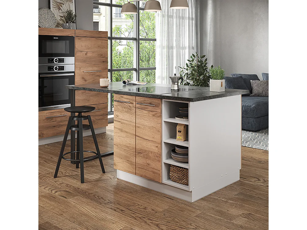 Îlot de cuisine chêne doré/blanc 90x60x82 fame-line