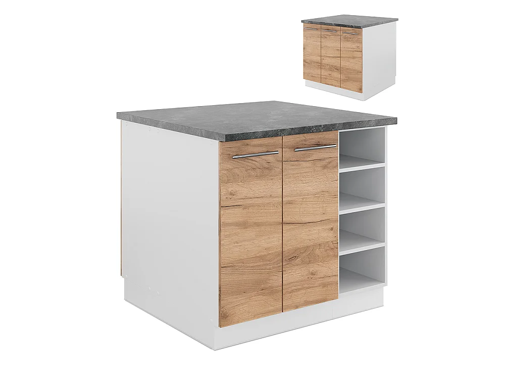 Îlot de cuisine chêne doré/blanc 90x60x82 fame-line
