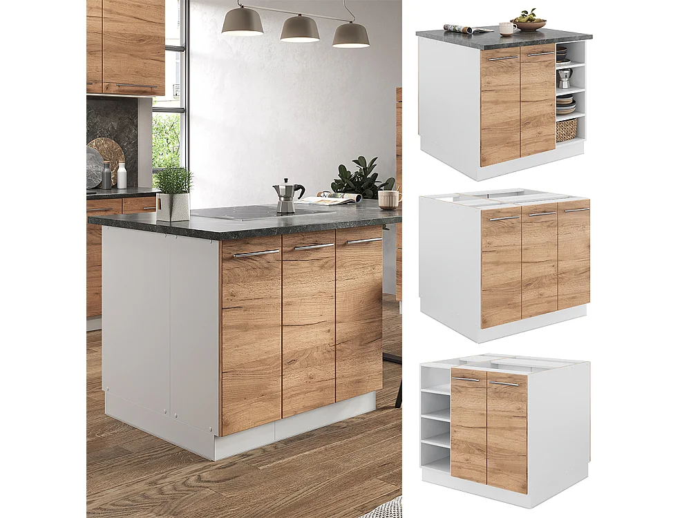 Îlot de cuisine chêne doré/blanc 90x60x82 fame-line